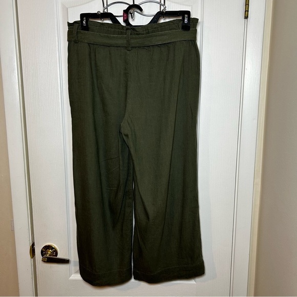 J.Jill Olive Green Linen Blend Wide Leg Paperbag Waist Tie Detail Pants Size L - Picture 3 of 6